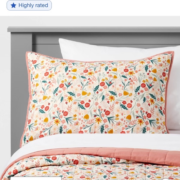 Floral Cotton Reversible Sham-Pillowfort:Coral Pink, Botanical Pattern - Picture 5 of 6